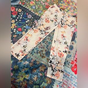 LOFT Cream Straight Leg Jumpsuit with Floral Pattern